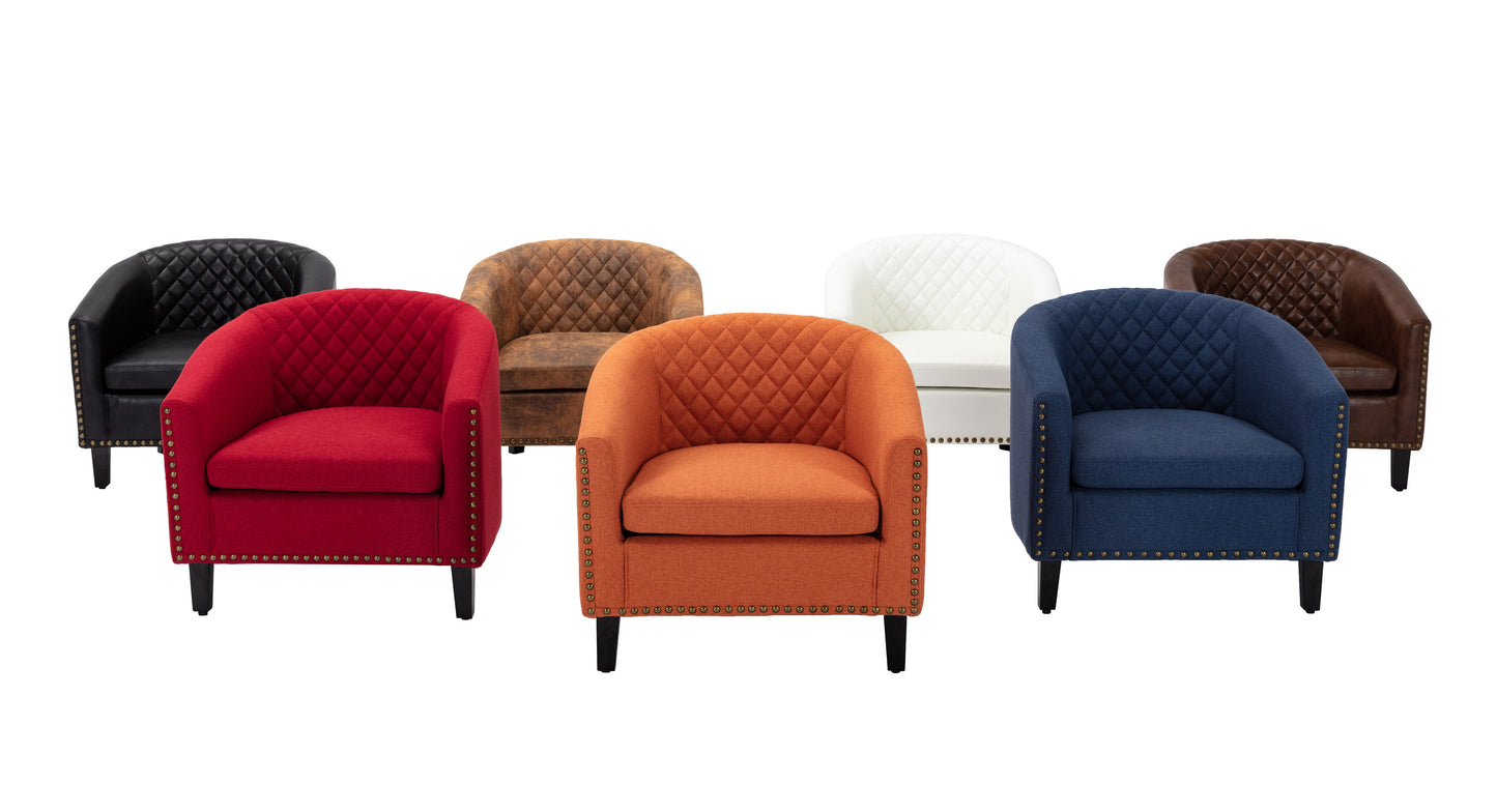 accent Barrel chair living room chair with nailheads and solid wood legs Orange linen