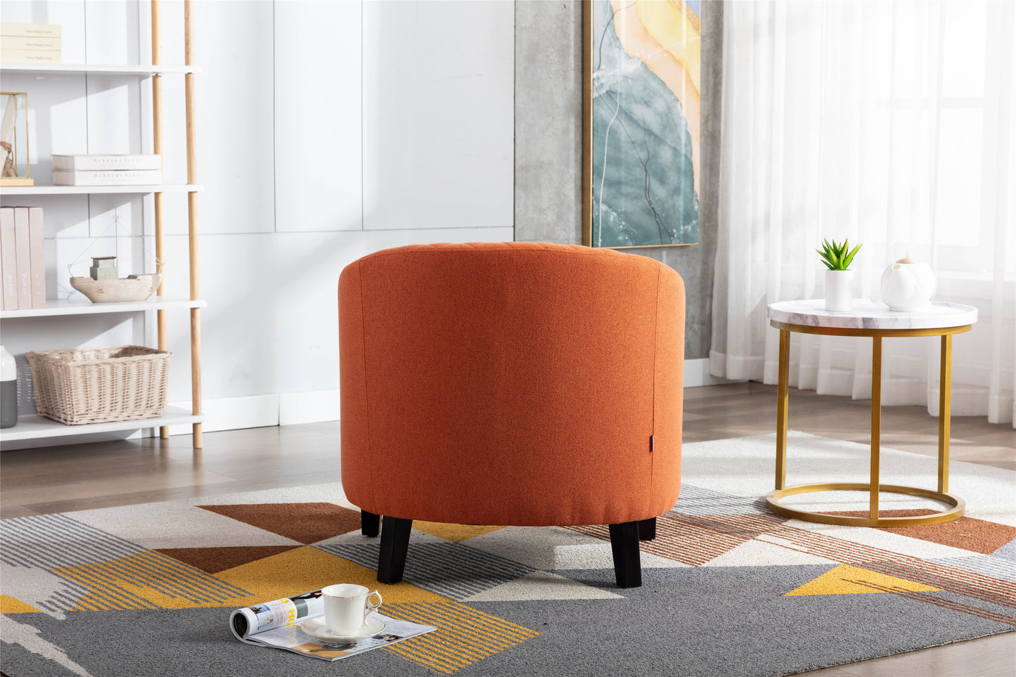 accent Barrel chair living room chair with nailheads and solid wood legs Orange linen