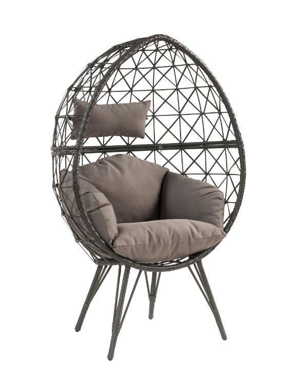 Aeven Patio Lounge Chair, Light Gray Fabric & Black Wicker 45111