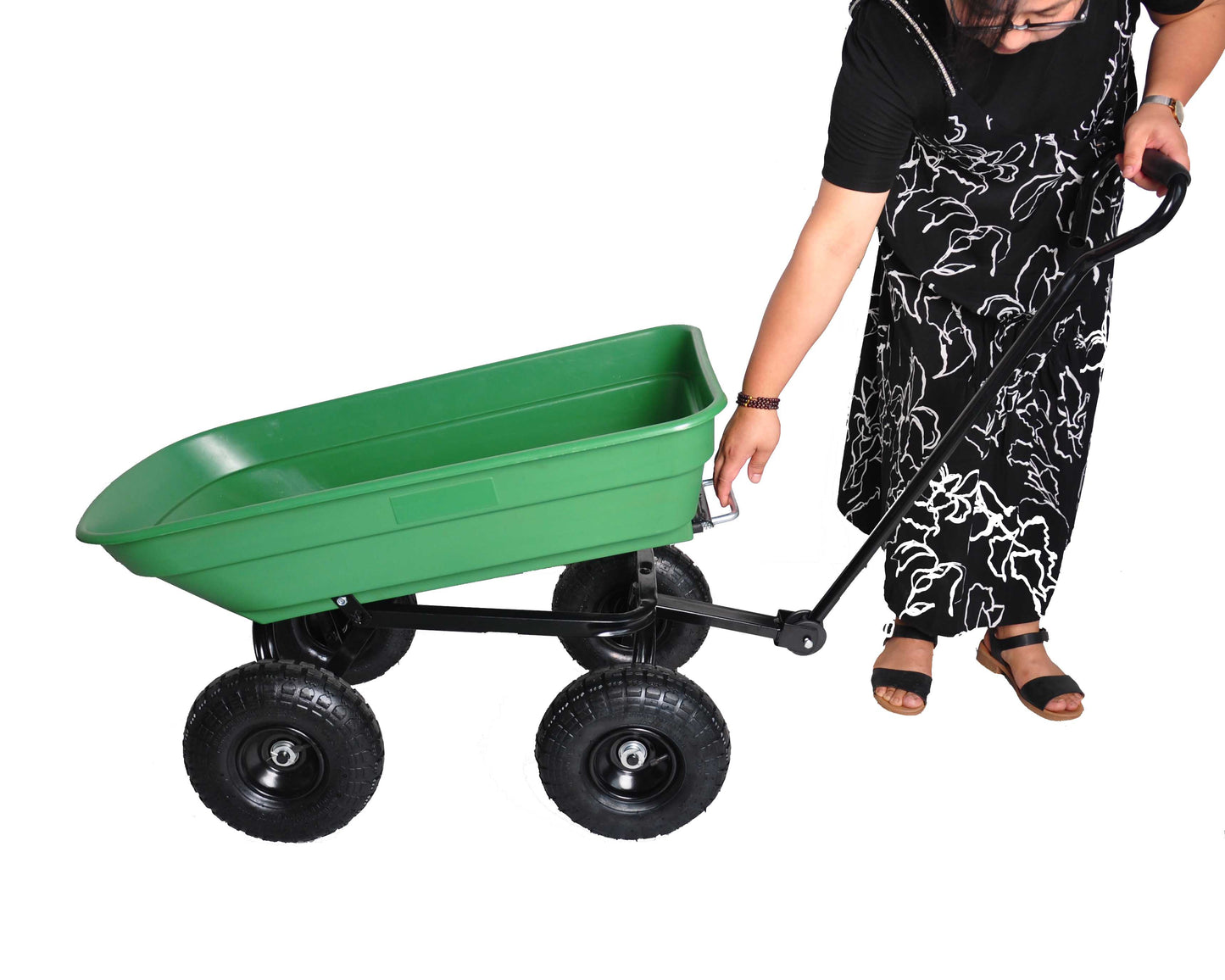 folding wagon Poly Garden Dump Cart with Steel Frame and 10-inPneumatic Tires, 300-Pound Capacity, Green