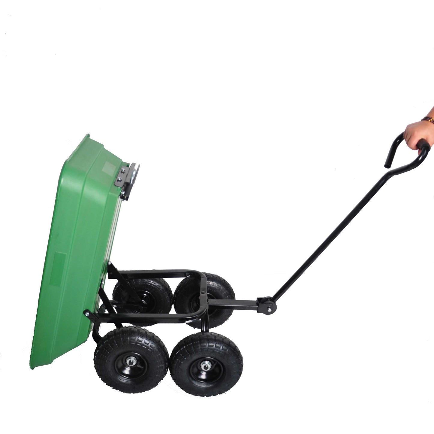 folding wagon Poly Garden Dump Cart with Steel Frame and 10-inPneumatic Tires, 300-Pound Capacity, Green