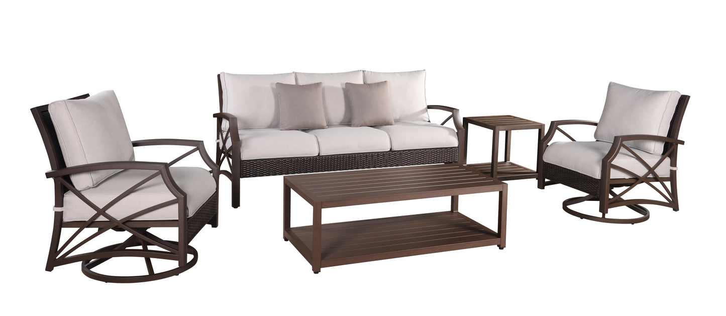 Modern Muse Alum Sofa Set 5pcs W/ Triple Sofa, Side Table Light Grey Fabric Cushion