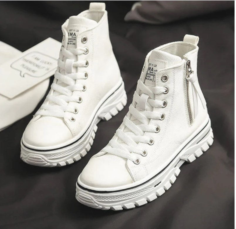 2022 Autumn New Style Women Casual Shoes Platform Sneakers PU Leather Shoes Woman High Top White Shoes Tenis Feminino A1-204