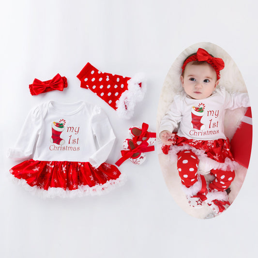 Christmas Big Snowflake Baby Romper Suit Cotton Cartoon Long Sleeve Baby Dress Best Selling