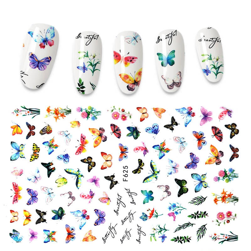 3D Flower Nail Stickers Women Face Sketch Abstract Butterfly Image Sexy Girl Nail Art Decor Sliders Manicure Stickers for Nails