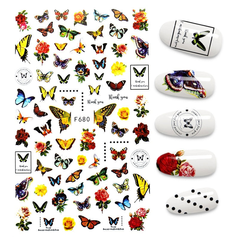 3D Flower Nail Stickers Women Face Sketch Abstract Butterfly Image Sexy Girl Nail Art Decor Sliders Manicure Stickers for Nails