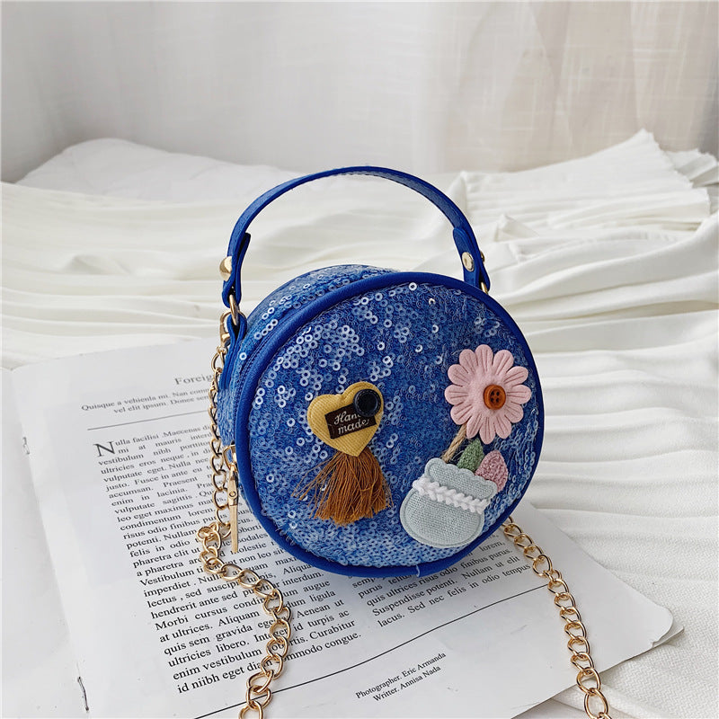 Summer new Korean children's coin wallet round sequins decorative Messenger bag cute mini portable shoulder bag