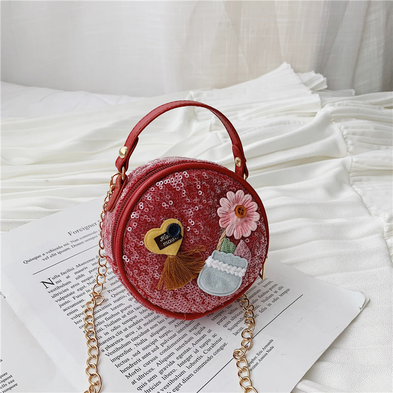 Summer new Korean children's coin wallet round sequins decorative Messenger bag cute mini portable shoulder bag