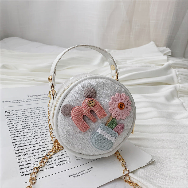 Summer new Korean children's coin wallet round sequins decorative Messenger bag cute mini portable shoulder bag