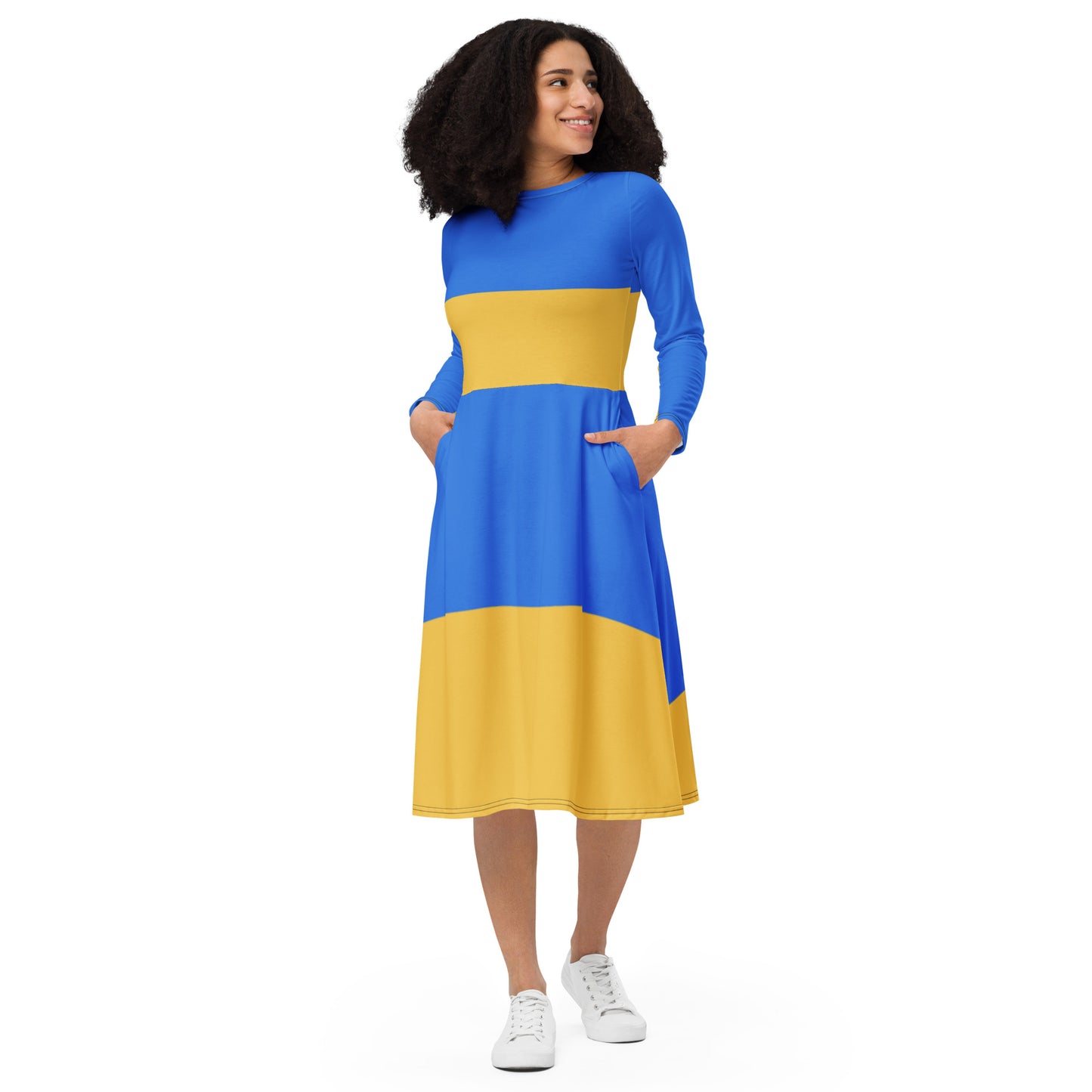 All-over print long sleeve midi dress