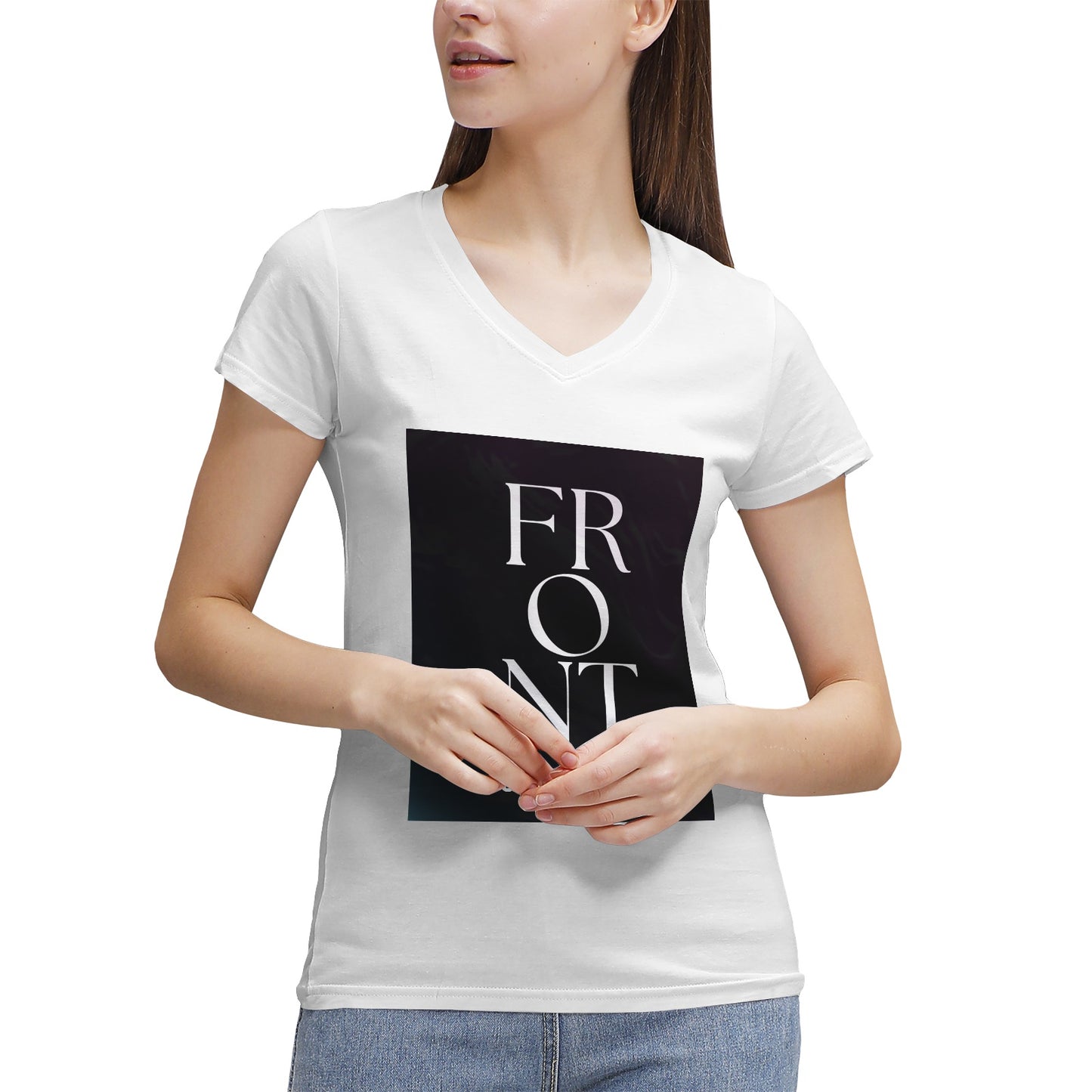 Women's 100% Cotton V‑Neck T‑shirt. Front