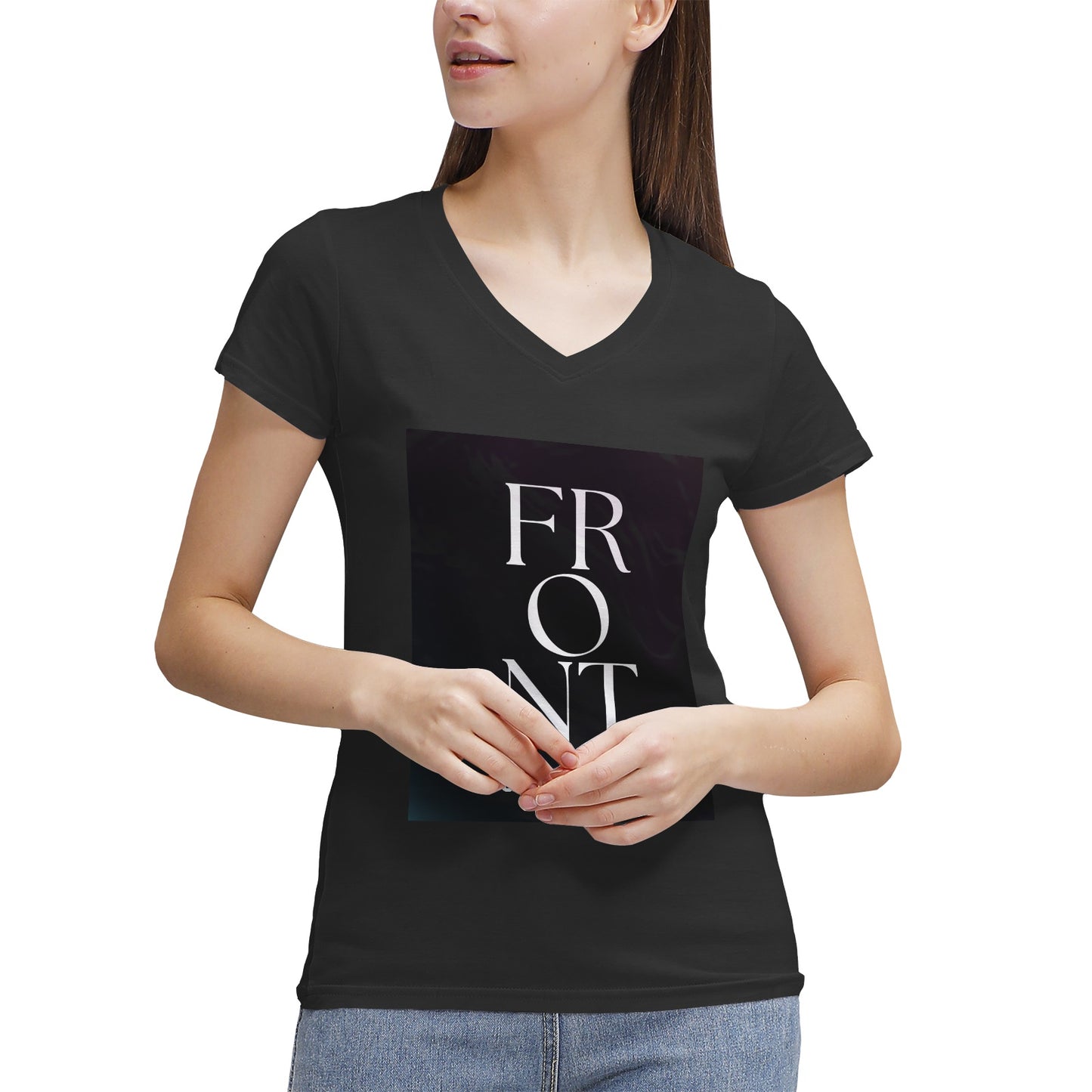 Women's 100% Cotton V‑Neck T‑shirt. Front