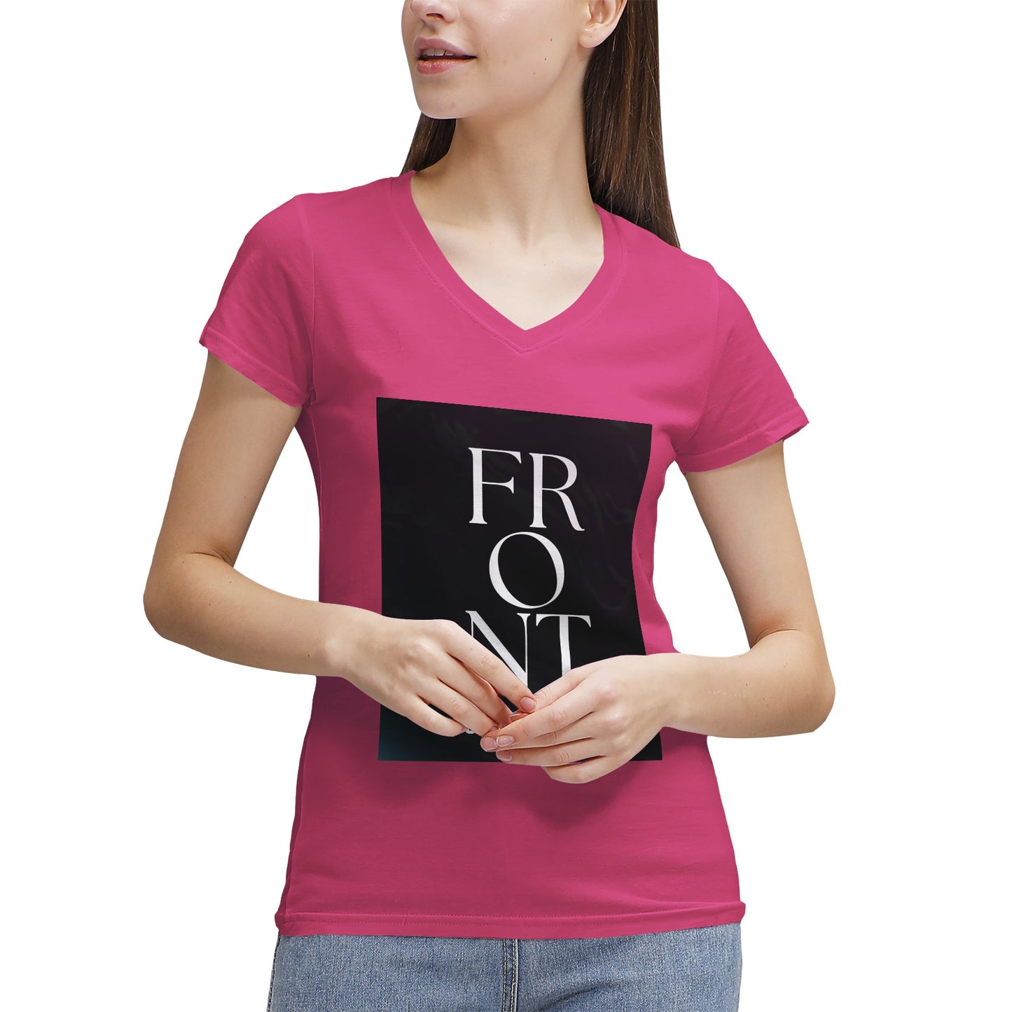 Women's 100% Cotton V‑Neck T‑shirt. Front