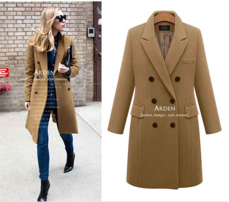 2020 autumn and winter European station long section big size female coat seven-color eight code double-breasted woolen outer suit