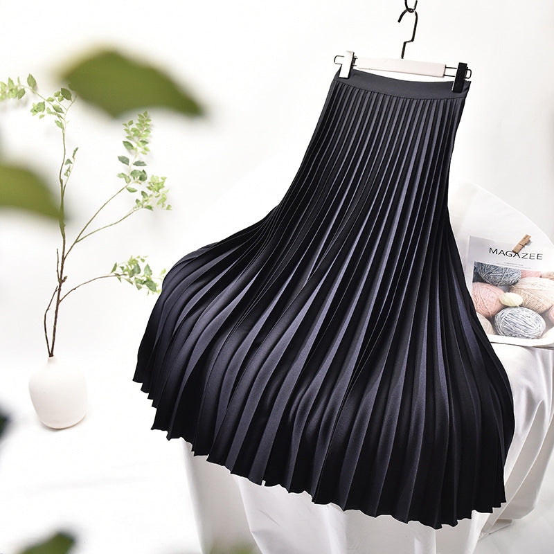 CHIC temperament thin large size pleated skirt 2021 spring new high waist A word femoral skirt female long section