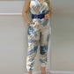 Ladies Summer Holiday Casual Women's Long Jumpsuits (Without Belt) Sleeveless Pocket Backless  Sexy V Neck Tropical Print