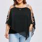 Sexy Fashion Plus Size Tops Women Ladder Sling Cut Overlay Patchwork Hollow Out Blouse Strapless Tops Flare Sleeves Blouse