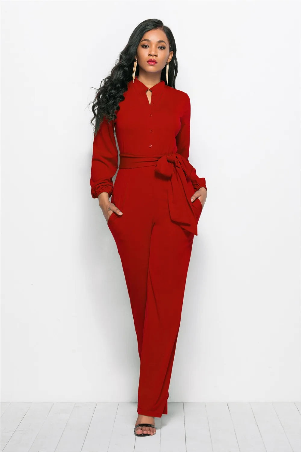 Women bandage long sleeve v-neck wide leg pants rompers women jumpsuit sexy jumpsuits for women 2018 women jumpsuit  romper