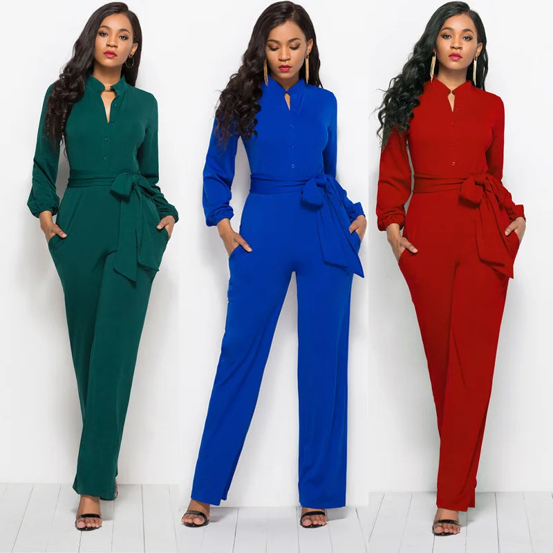 Women bandage long sleeve v-neck wide leg pants rompers women jumpsuit sexy jumpsuits for women 2018 women jumpsuit  romper