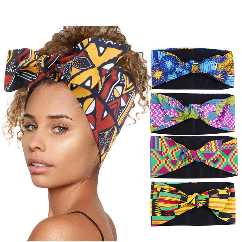 African style new cross-border personality print vintage drawstring headband sports yoga face wash headband JDF-08