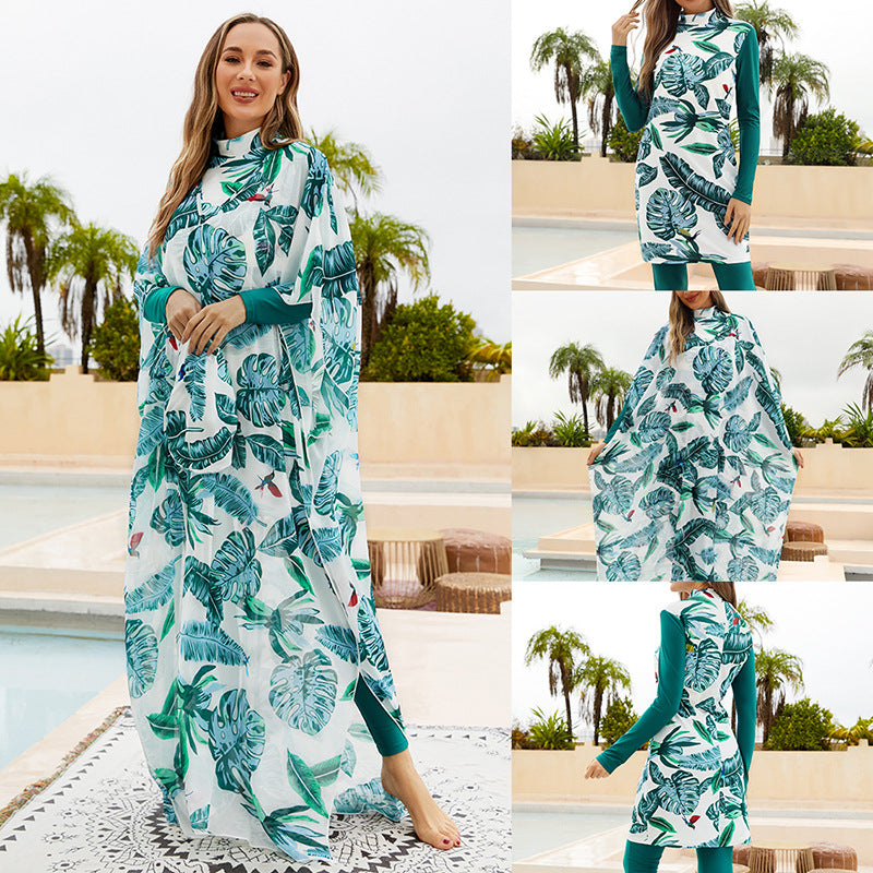 Southeast Asian Muslims are fully surrounded by diving, surfing, conservative swimsuit, four-piece beach sunscreen split swimsuit