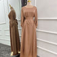 Plain Muslim Autumn Winter Dress Women's Soft Satin Hijab Robe Dress