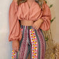 Off Shoulder Ruched Crop Tops & Tribal Print Pants Set Women Two Piece Set Outfits