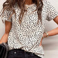 Leopard point short-sleeved round neck pullover loose casual t-shirt for women