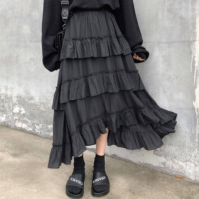 @Chuupiee — Goth Midi Ruffle Skirt