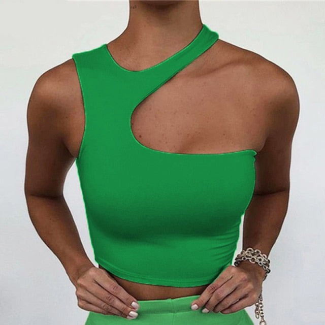 Hnewly Cut Out Sexy Crop Off Shoulder Solid 2021 Skinny Sport Short Tops Women Tank Irregular Summer Tube Tops