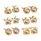 6Pairs/Box Stainless Steel CZ Earrings For Women Girls Kids Piercing Stud Earrings Set Birthday Jewelry Gifts