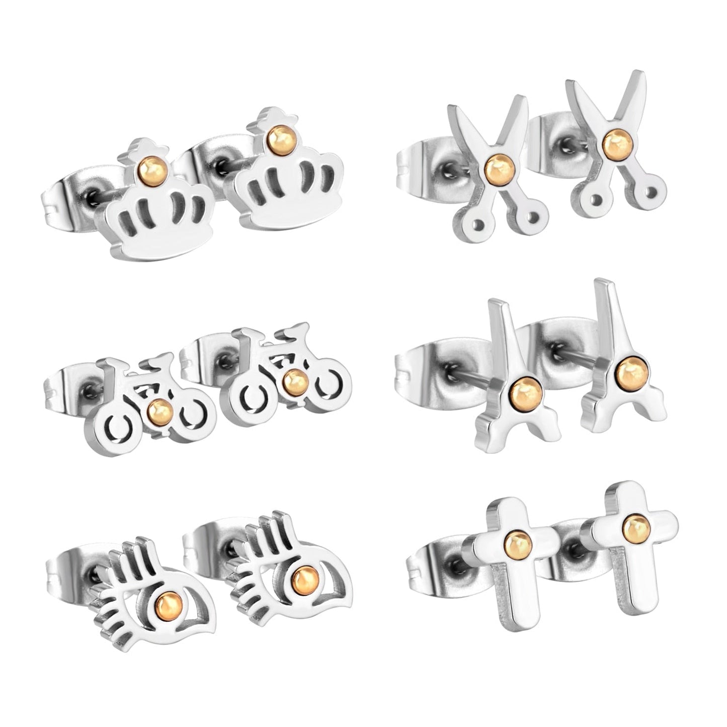 6Pairs/Box Stainless Steel CZ Earrings For Women Girls Kids Piercing Stud Earrings Set Birthday Jewelry Gifts