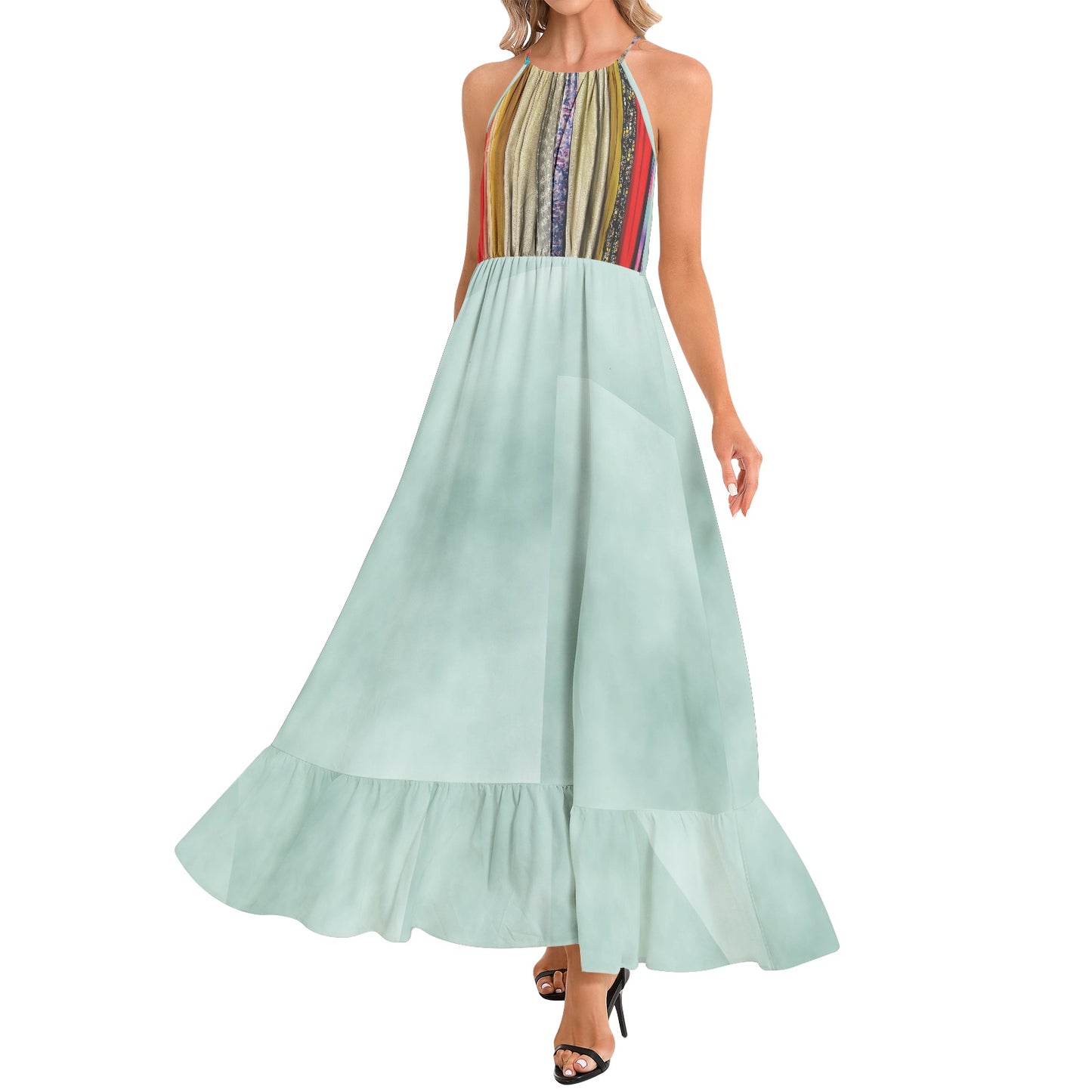 Ruffle Hem Halter Neck Maxi Dress