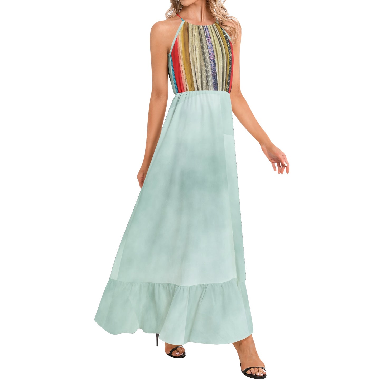 Ruffle Hem Halter Neck Maxi Dress