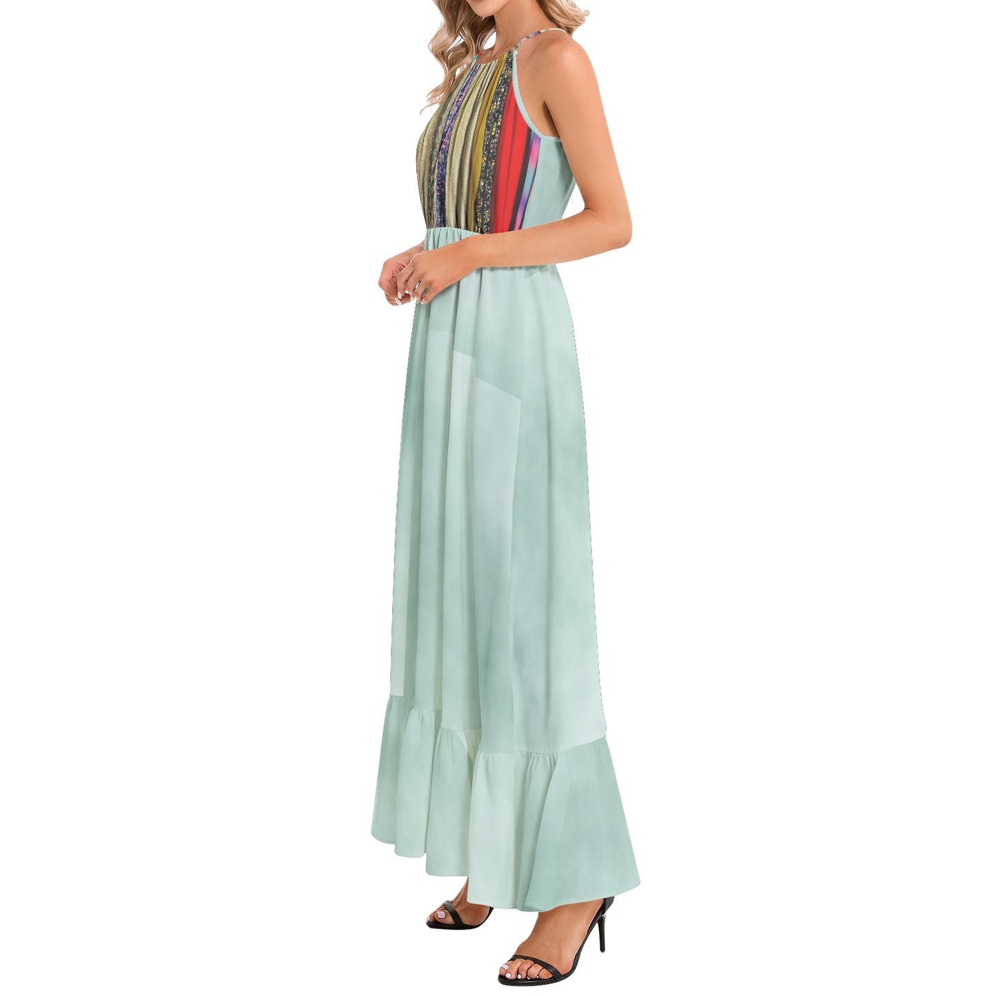 Ruffle Hem Halter Neck Maxi Dress