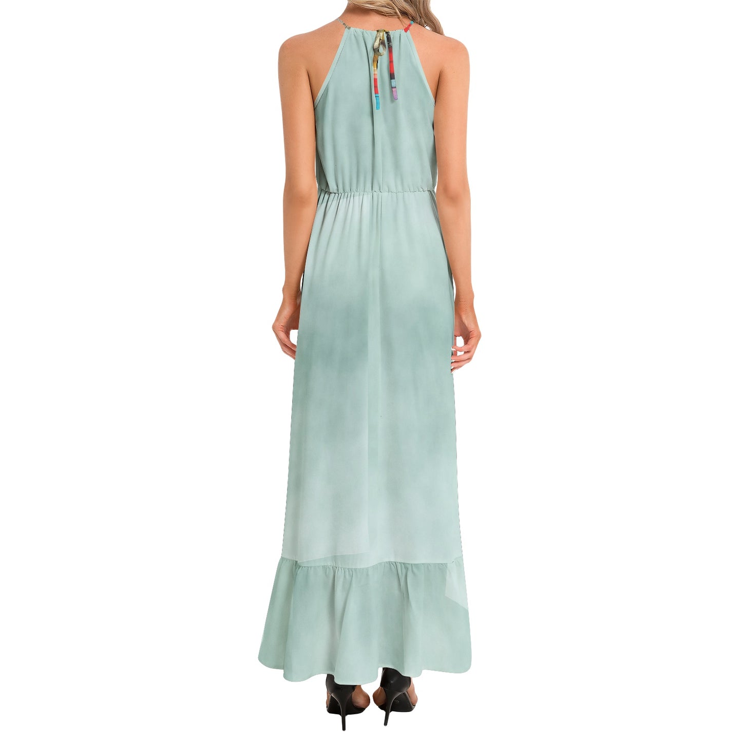 Ruffle Hem Halter Neck Maxi Dress