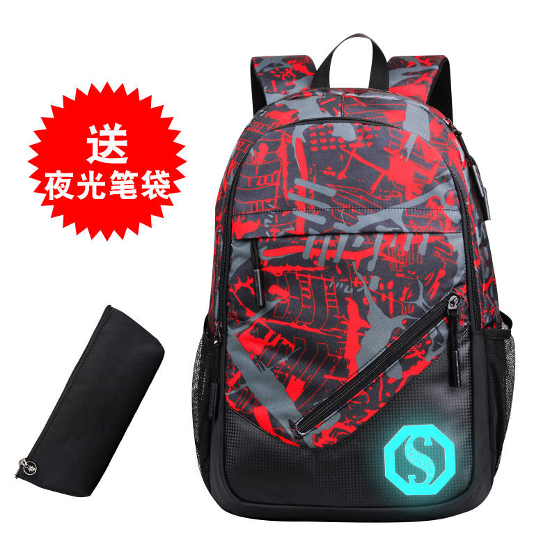 Graffiti three-piece lattice backpack male student bag back Pack casual computer junior high school backpack