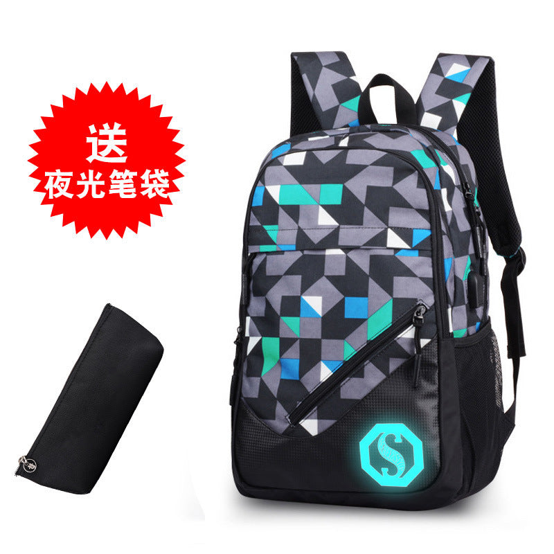 Graffiti three-piece lattice backpack male student bag back Pack casual computer junior high school backpack