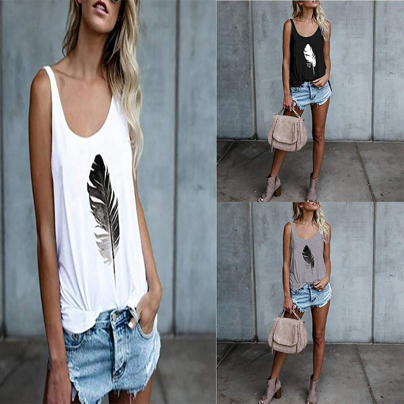 Cross-border supply 2019 European and American summer new eBay Amazon Wish hot feather print women's vest