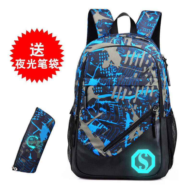 Graffiti three-piece lattice backpack male student bag back Pack casual computer junior high school backpack