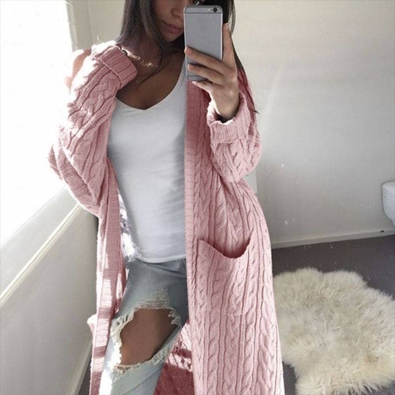 2019 autumn/winter wish AliExpress sweater European and American style long double-pocket full body twist sweater cardigan