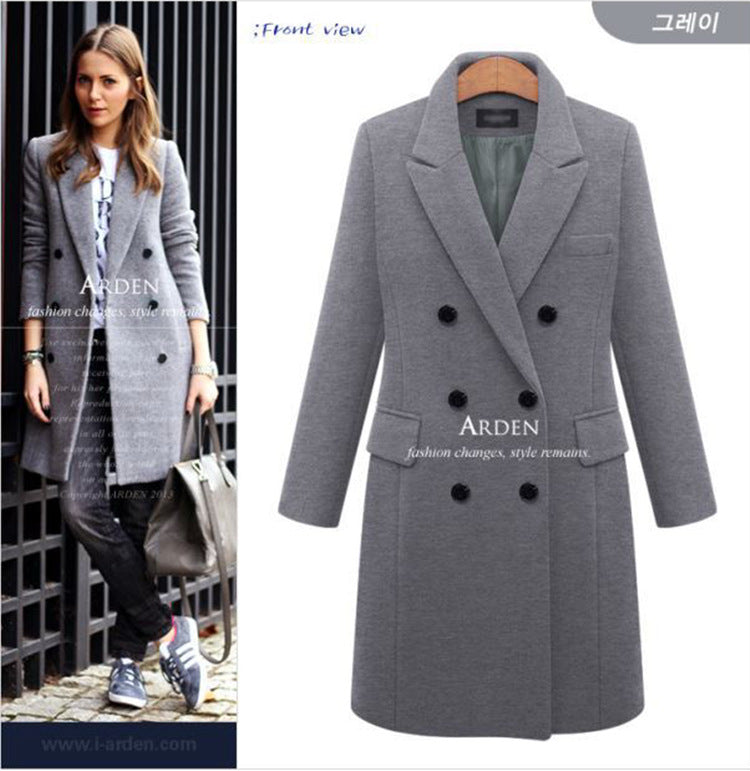 2020 autumn and winter European station long section big size female coat seven-color eight code double-breasted woolen outer suit