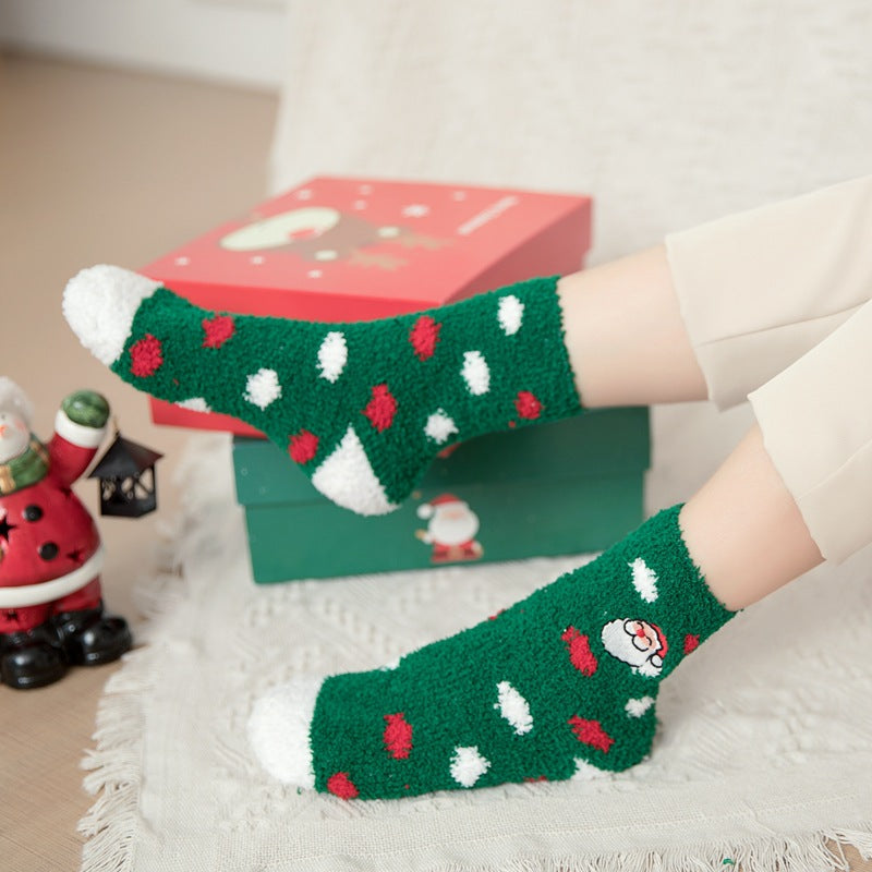 Autumn and winter new coral velvet Christmas socks, thick warm embroidery half-velvet home land socks SOCK