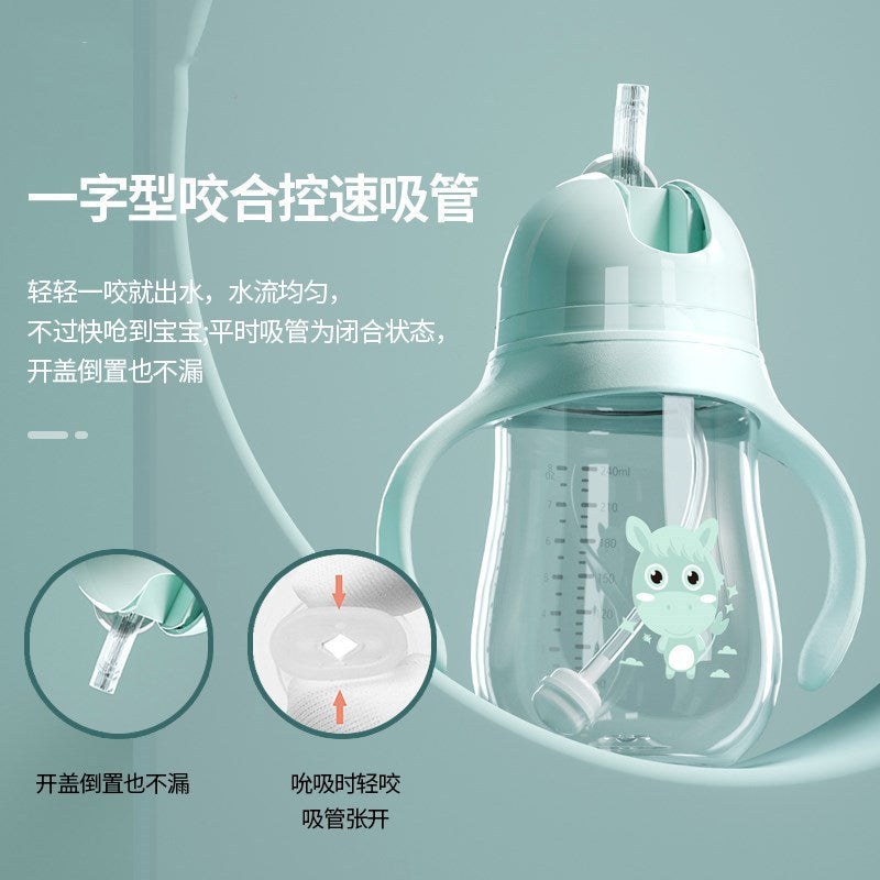 Cross-border hot sale children's school drinking cup infant dual-use bottle wide diameter water cup straw cup leak-leakage anti-fall