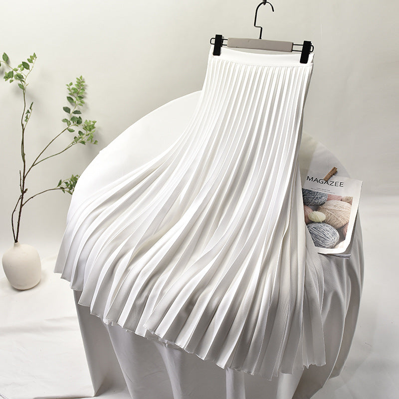 CHIC temperament thin large size pleated skirt 2021 spring new high waist A word femoral skirt female long section