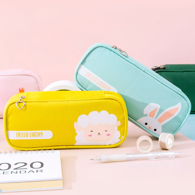 Creative stationery primary school students cute simple stationery box pencil bag zipper Oxford Buka Big capacity pencil bag