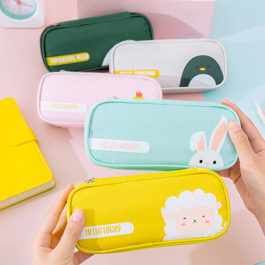 Creative stationery primary school students cute simple stationery box pencil bag zipper Oxford Buka Big capacity pencil bag