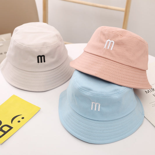 Children's hat male spring summer new baby sun visor female Korean version of simple M letter fisherman hat wild pot hat