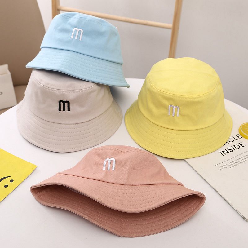 Children's hat male spring summer new baby sun visor female Korean version of simple M letter fisherman hat wild pot hat