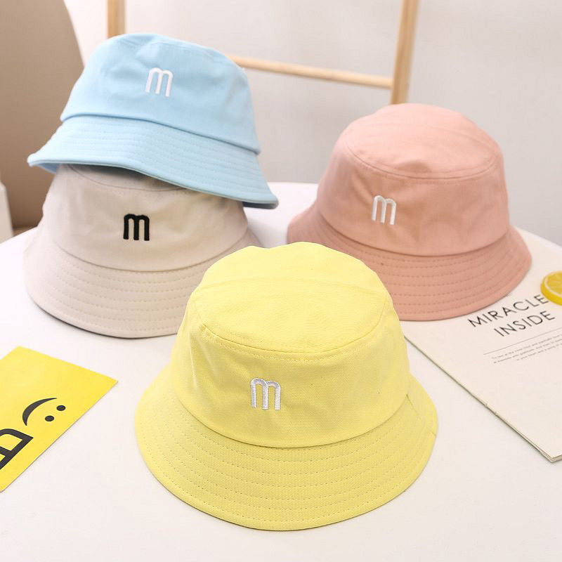 Children's hat male spring summer new baby sun visor female Korean version of simple M letter fisherman hat wild pot hat